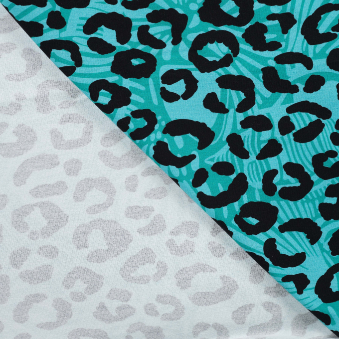 Tissu french terry Léopard Style, turquoise