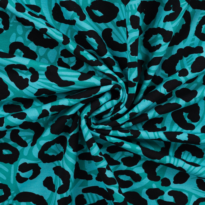 Tissu french terry Léopard Style, turquoise