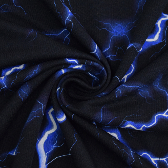Tissu french terry Orages Lightning, noir