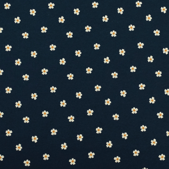 Tissu french terry Little Daisy, bleu foncé