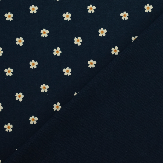 Tissu french terry Little Daisy, bleu foncé