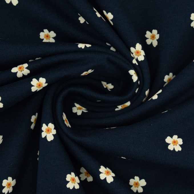 Tissu french terry Little Daisy, bleu foncé