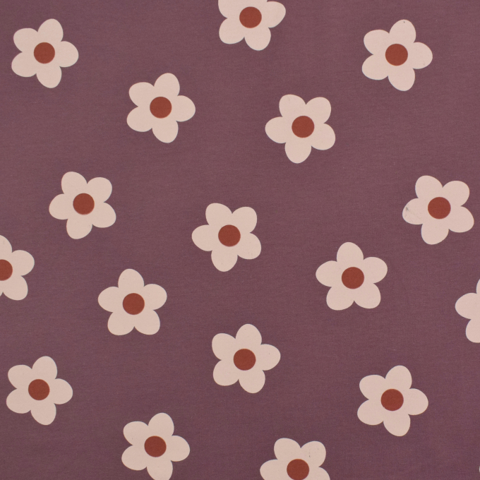 Tissu french terry lovely flowers, prune