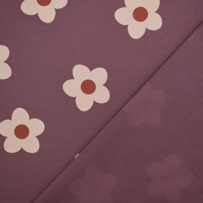 Tissu french terry lovely flowers, prune