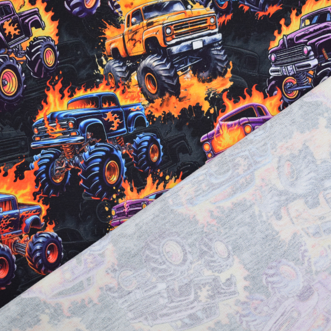 French Terry Monster Trucks, zwart
