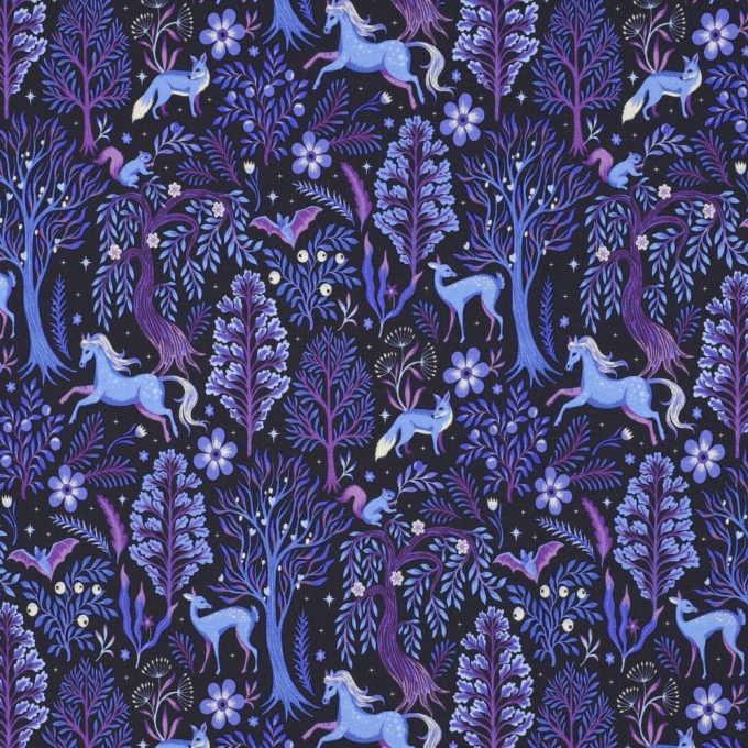 French Terry Mystical Forest, schwarz