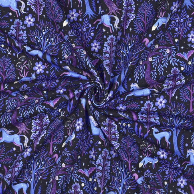 French Terry Mystical Forest, schwarz