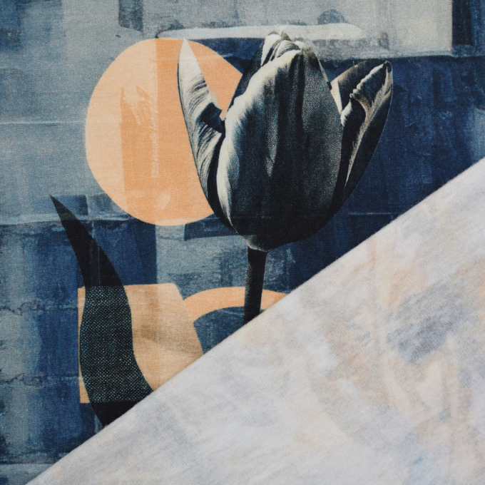 French Terry panel roughened Tulip Dream, 150 x 160 cm