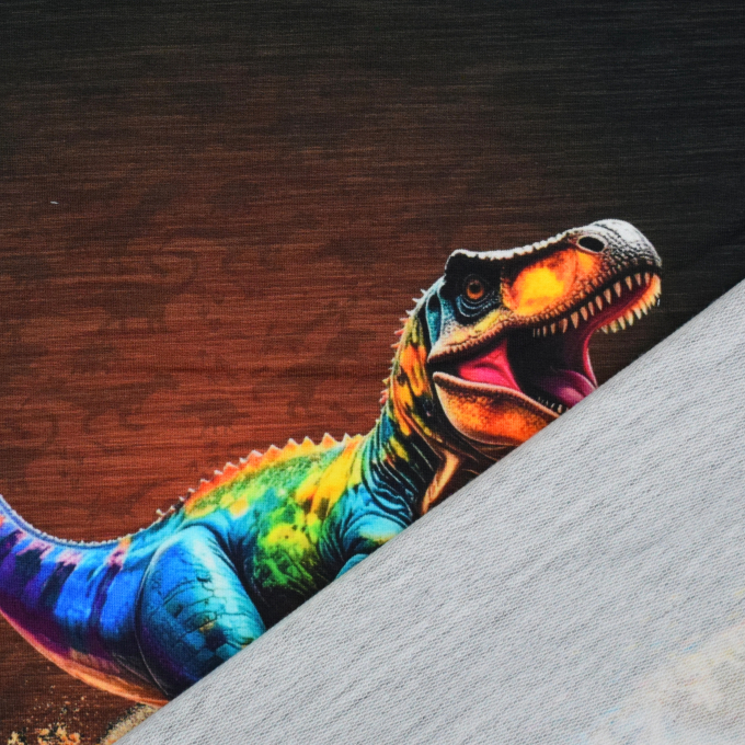 French Terry Panel Electric Dino's, 150 x 65 cm