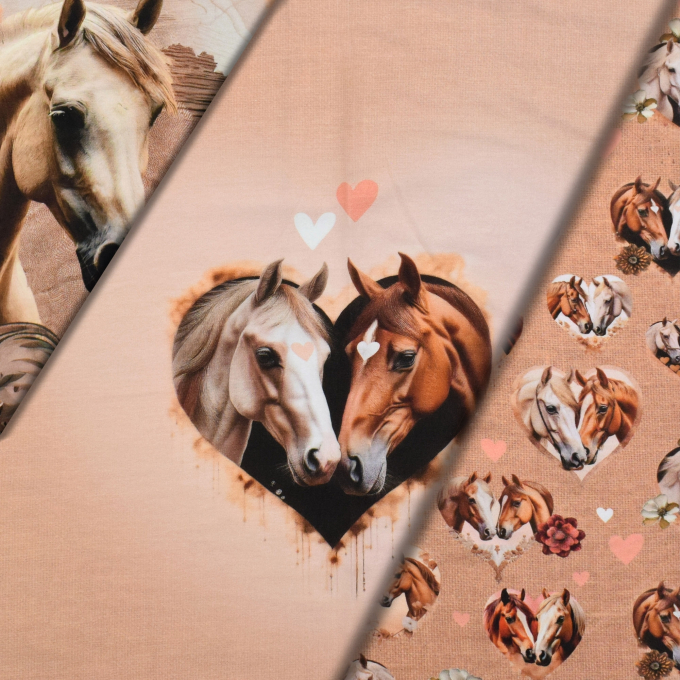 French Terry paneel Horse Romance, 150 x 75 cm