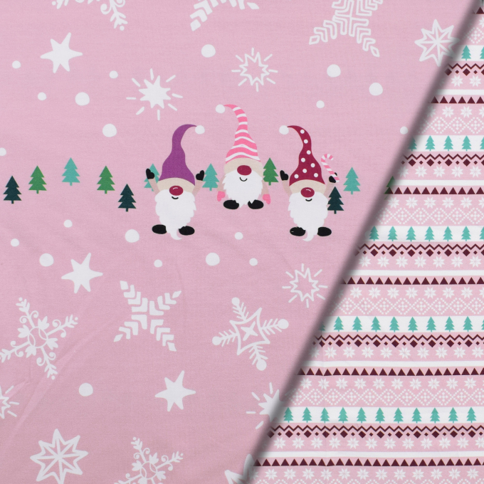 French Terry panel Christmas elves 150 x 60 cm, pink