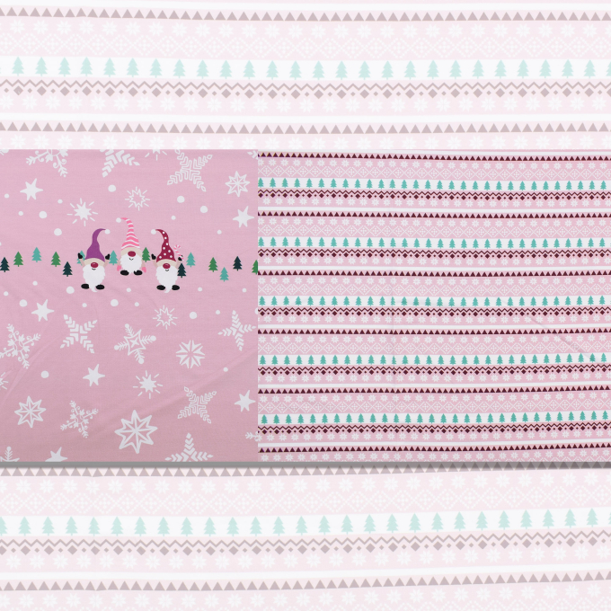 French Terry panel Christmas elves 150 x 60 cm, pink