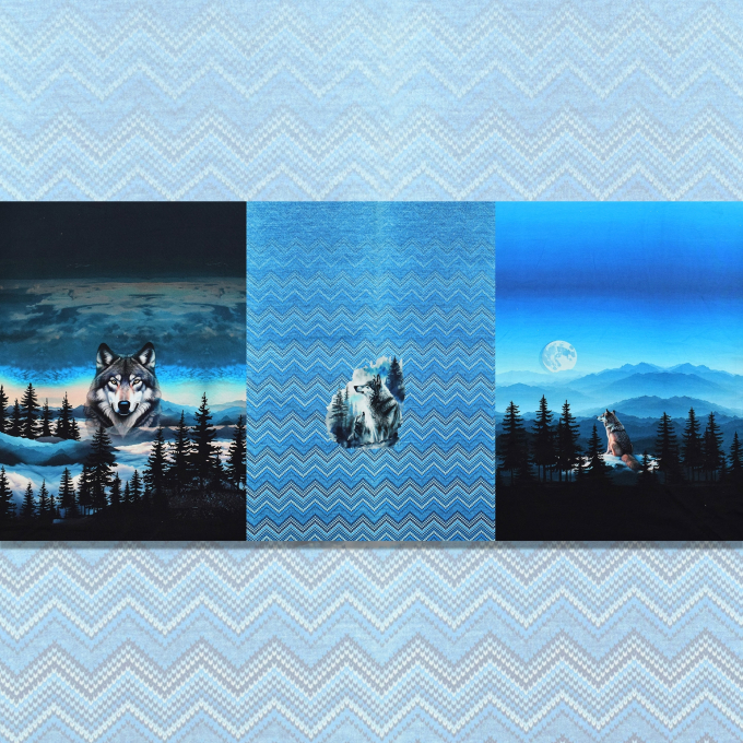 French Terry Panel Wolves in the Forest, 150 x 75 cm