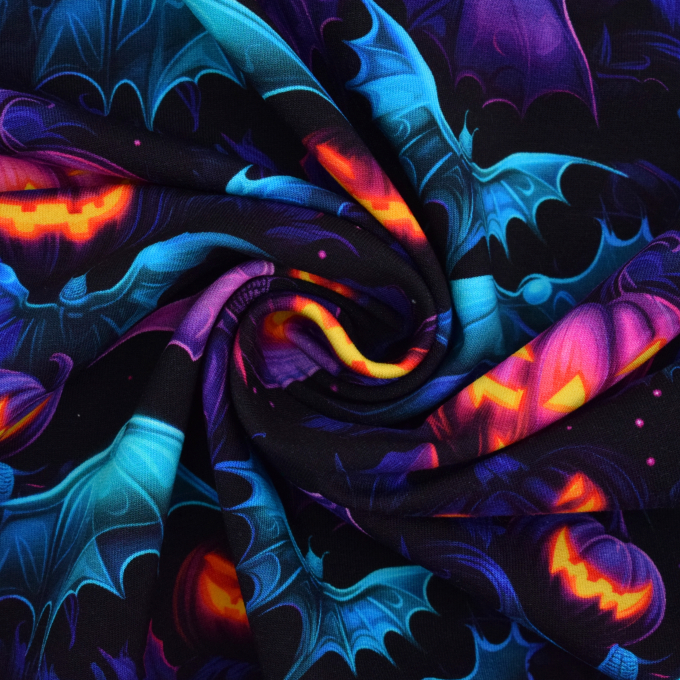 Tissu french terry Purple Pumpkins, noir