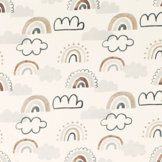 French Terry Rainbows and Clouds, gebroken wit