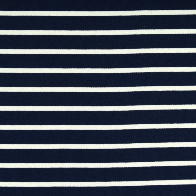 French Terry Rayures marine, blanc cassé