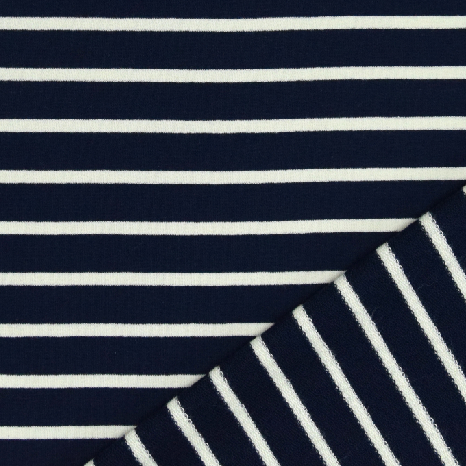 French Terry Rayures marine, blanc cassé