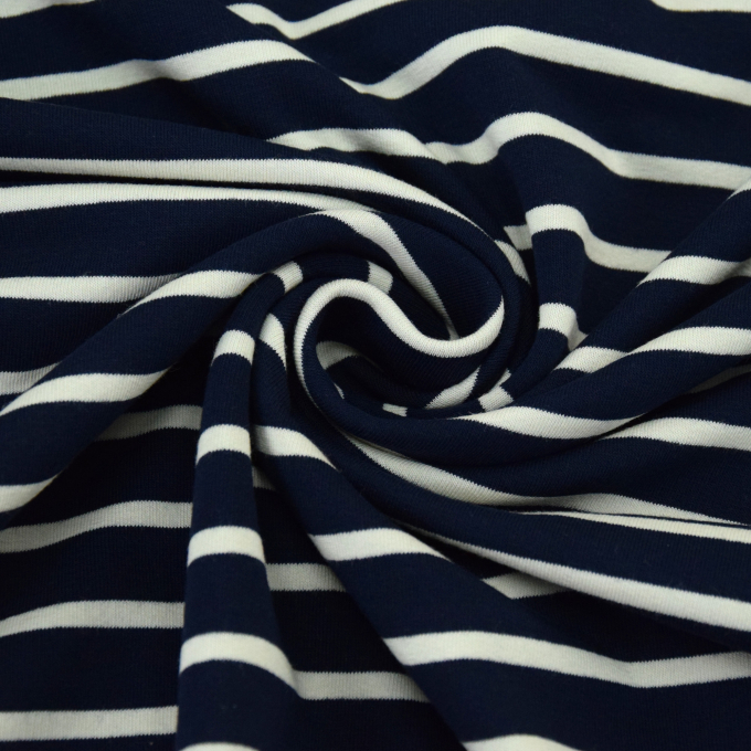French Terry Rayures marine, blanc cassé