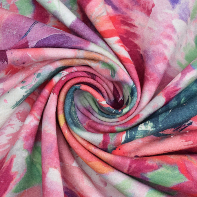 French Terry Watercolor Flowers, roze