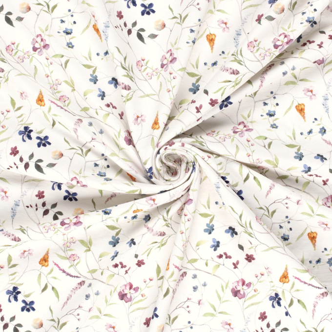 Tissu french terry Fleurs Wild Flowers, blanc cassé