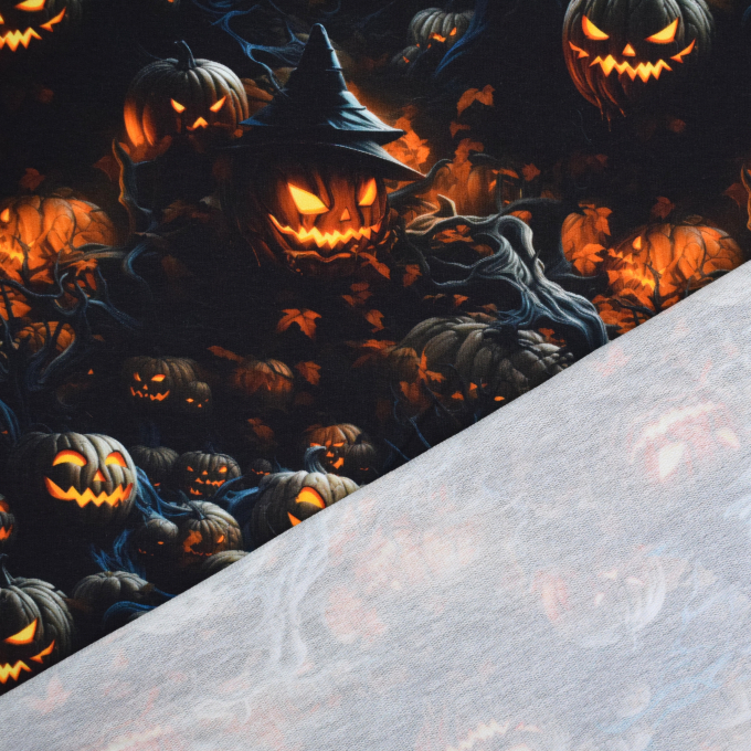 Tissu french terry Witch Pumpkins,  noir