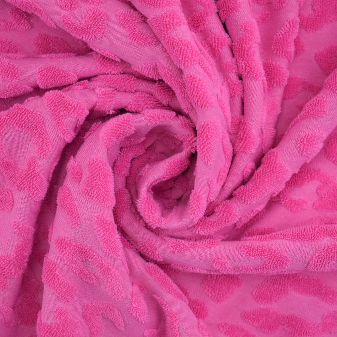 Tissu éponge jersey jacquard Léopard Leo, rose fuchsia