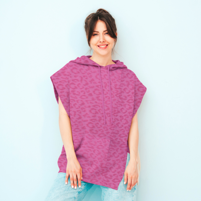Tissu éponge jersey jacquard Léopard Leo, rose fuchsia