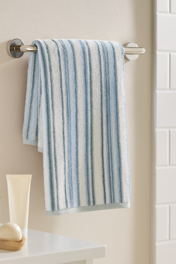 Badstof blue stripes, wit