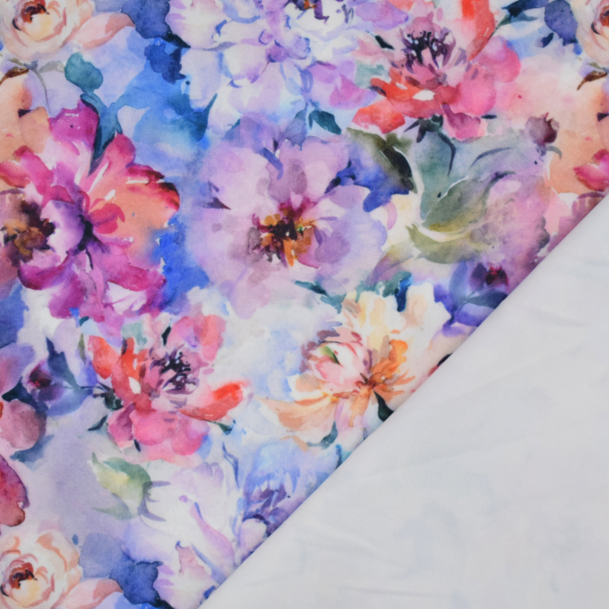 Tissu jersey technique sport Fleurs Flowers, pourpre