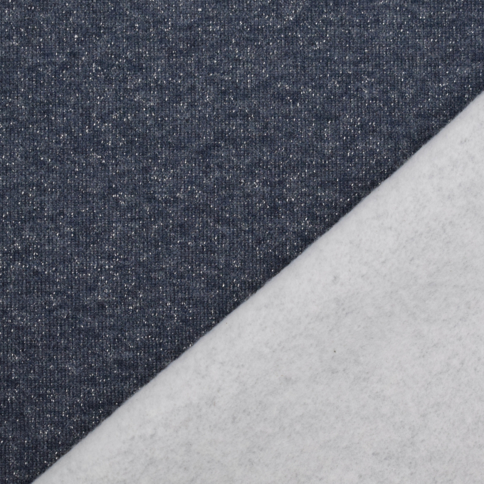 Tissu sweat molleton chaud brillant, bleu marine chiné