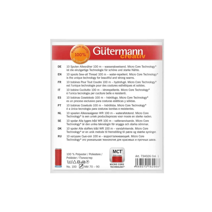 Bobine fil à coudre water repellent Gütermann 100m polyester Set 10 couleurs
