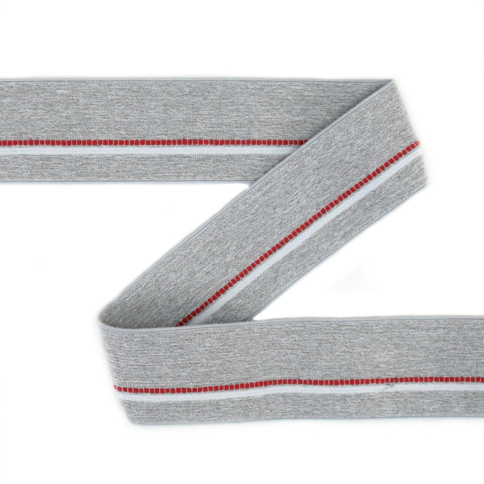 Bande élastique look jean, gris clair - rouge