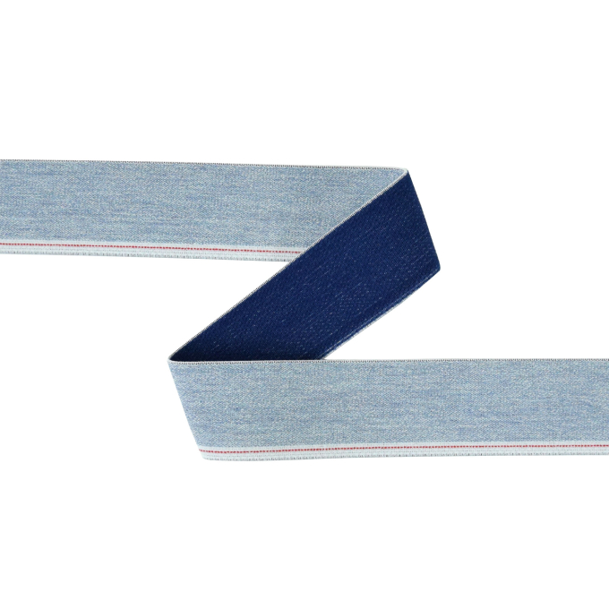Bande élastique à rayures look jean, bleu clair - blanc