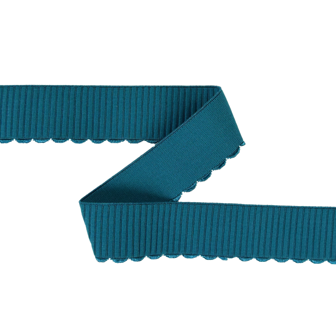 Elastiek with embroidery border 38 mm, petrol