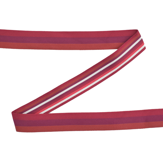 Sangle anse de sac bandoulière 4cm, polyester, à rayures doubleface, bordeaux