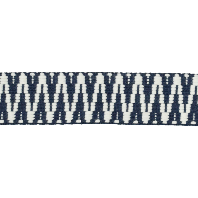 Sangle anse de sac bandoulière 3,8cm, coton & polyester, zigzag, bleu marine