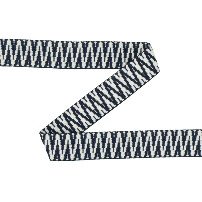 Sangle anse de sac bandoulière 3,8cm, coton & polyester, zigzag, bleu marine