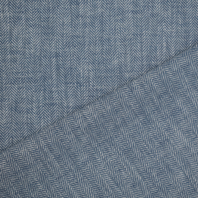 Tissu lin coton à chevrons Herringbone, bleu