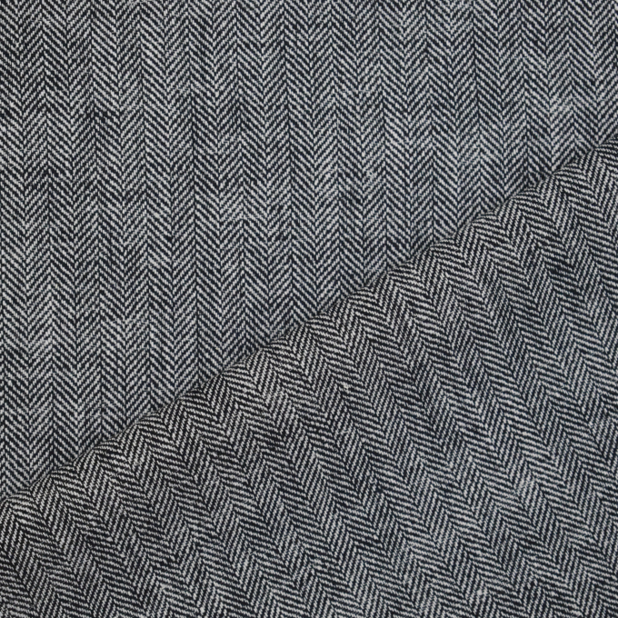 Tissu lin coton à chevrons Herringbone, noir