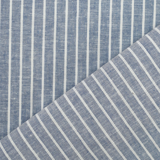 Tissu lin coton à rayures, bleu chiné
