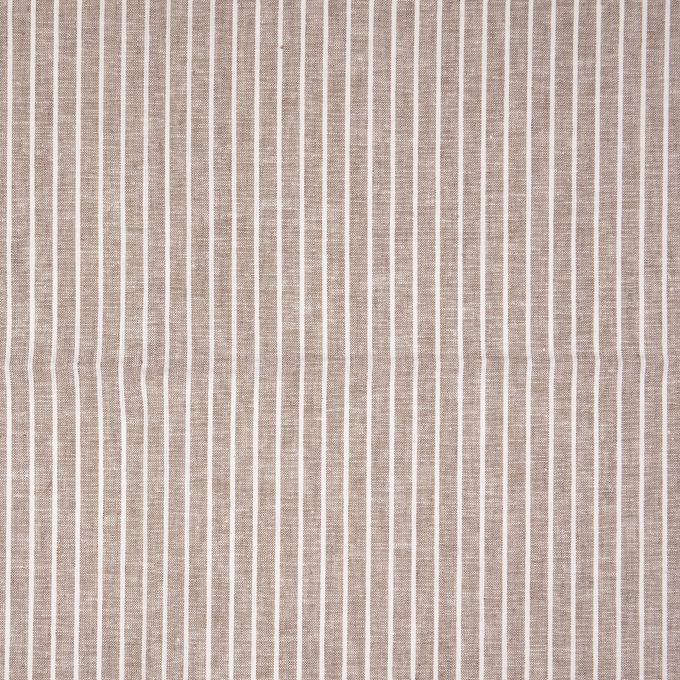 Tissu lin coton à rayures, marron chiné