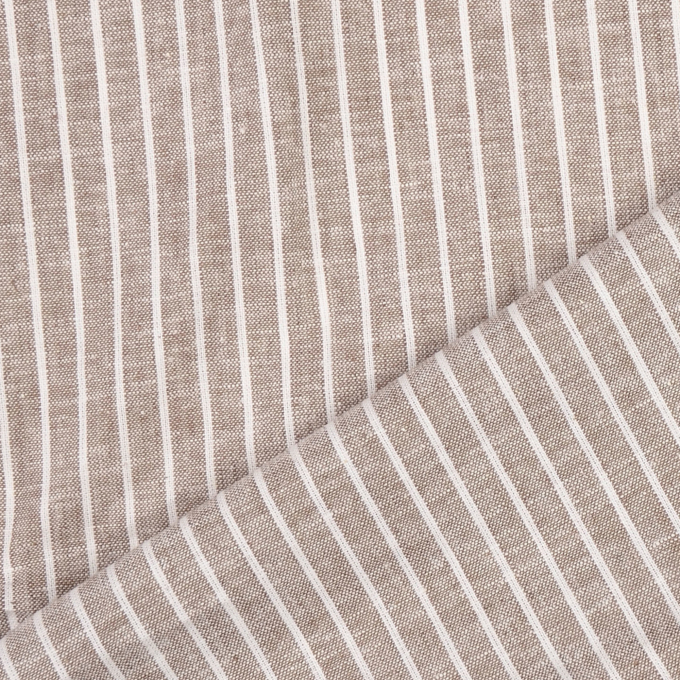Tissu lin coton à rayures, marron chiné