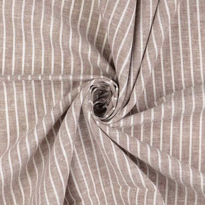 Tissu lin coton à rayures, marron chiné