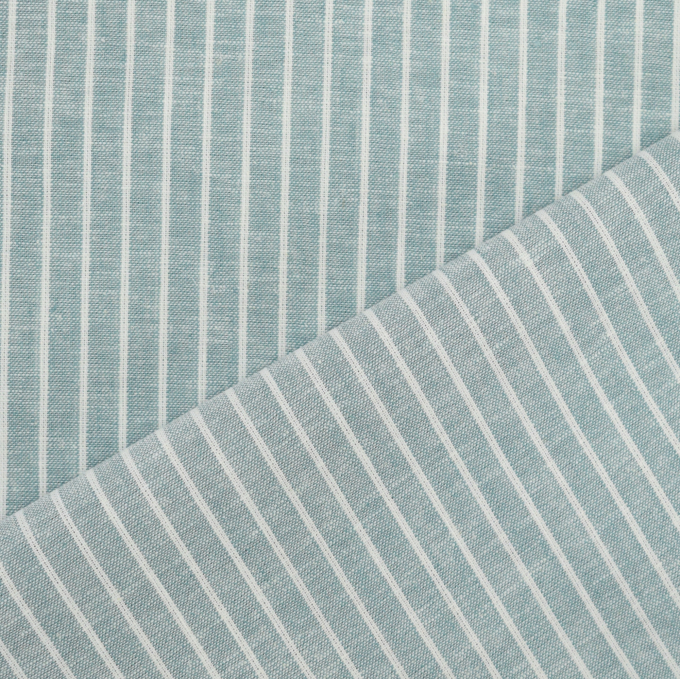 Tissu lin coton à rayures, menthe foncé chiné