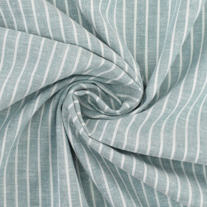 Tissu lin coton à rayures, menthe foncé chiné