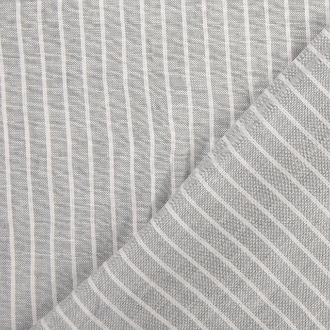 Tissu lin coton à rayures, gris chiné