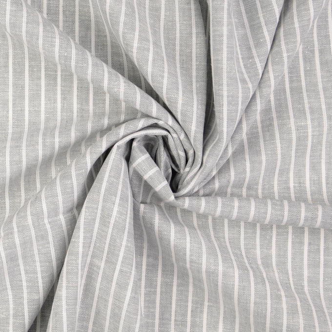 Tissu lin coton à rayures, gris chiné