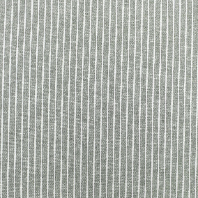 Tissu lin coton à rayures, gris vert chiné
