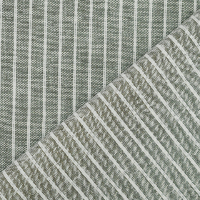 Tissu lin coton à rayures, gris vert chiné
