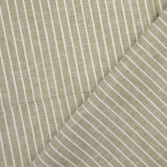 Tissu lin coton à rayures Burda, vert olive clair chiné